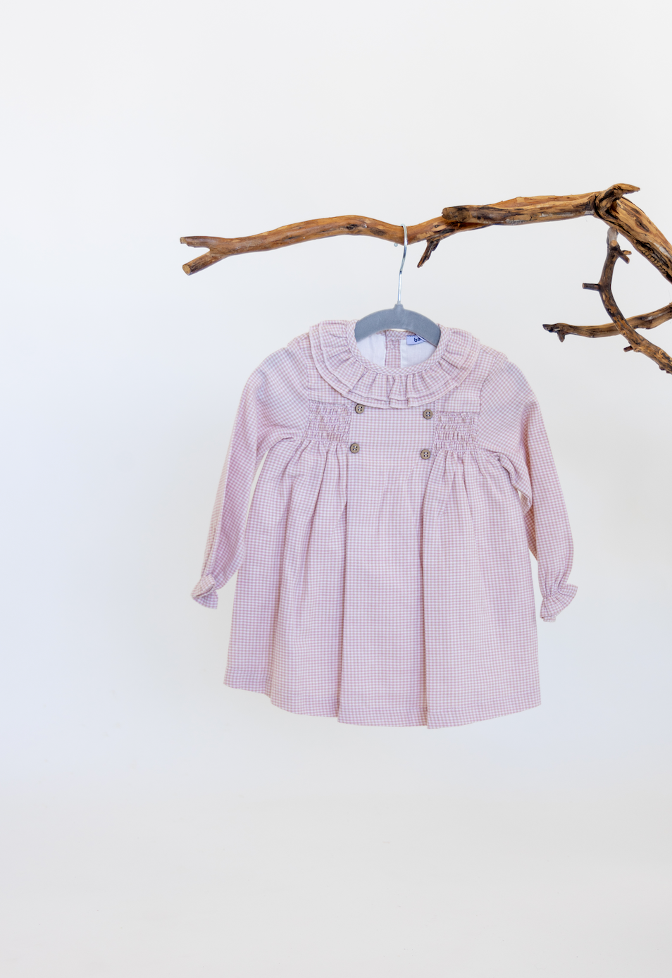 Vestido Cuadros Smock Cuello Olán