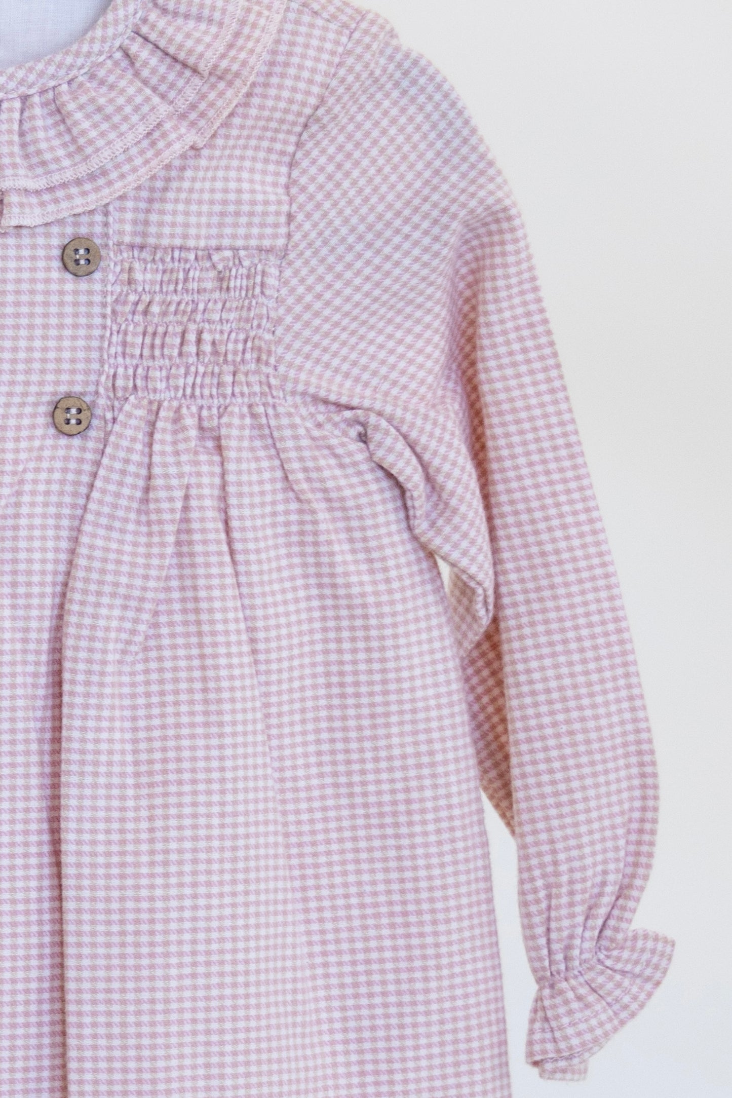 Vestido Cuadros Smock Cuello Olán
