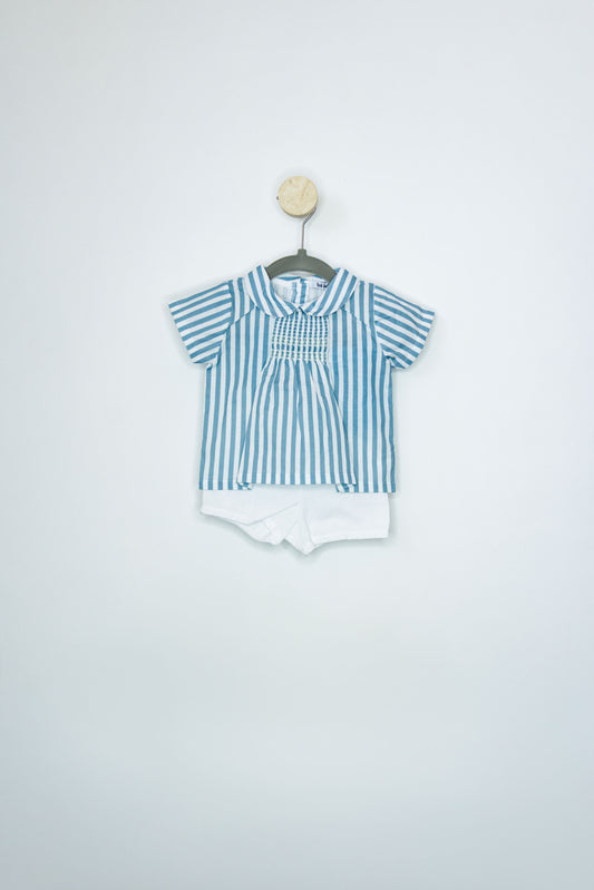 Conjunto Short Blanco con Rayas Smock