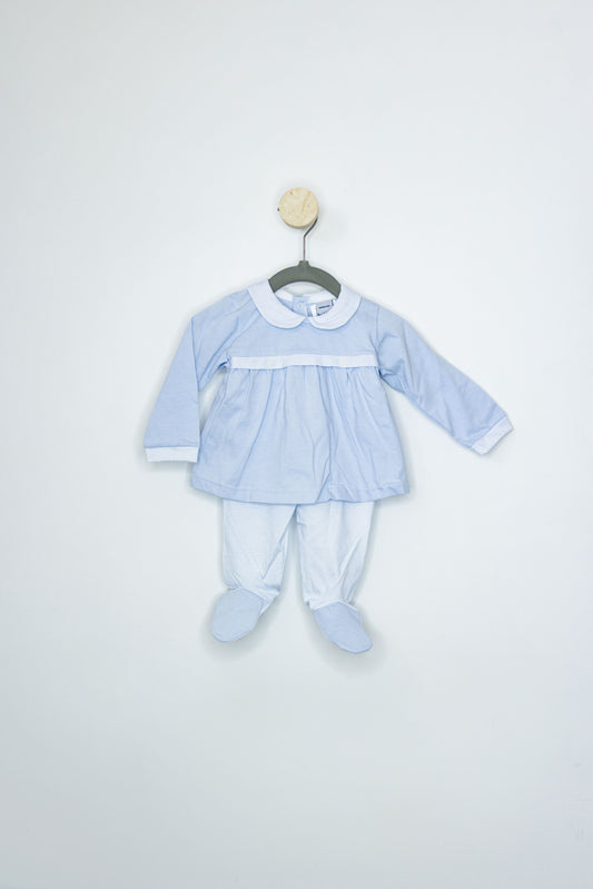 Pijama Pantalón Azul con Cuello Blanco