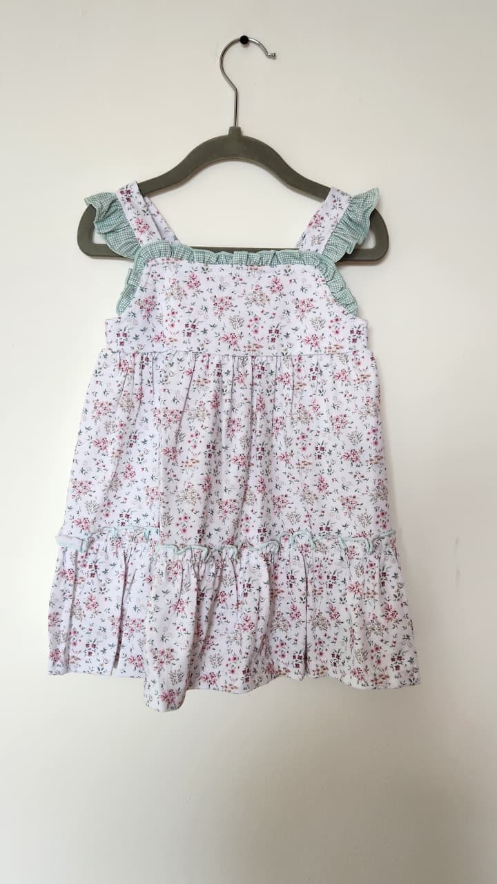 Vestido Flores con Orilla Verde Cuadros