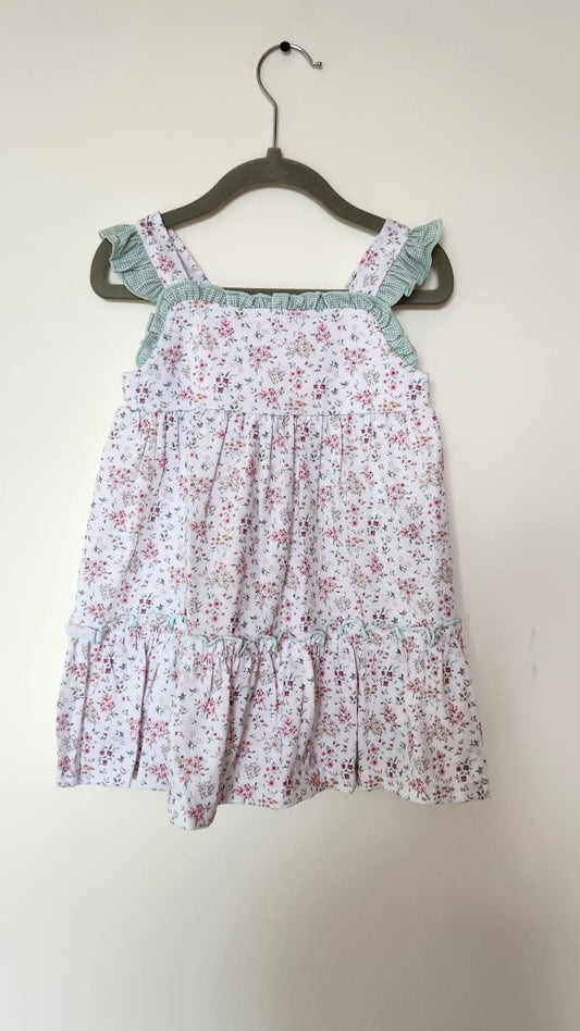 Vestido Flores con Orilla Verde Cuadros