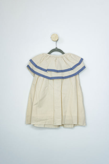 Vestido Beige con Orilla Azul