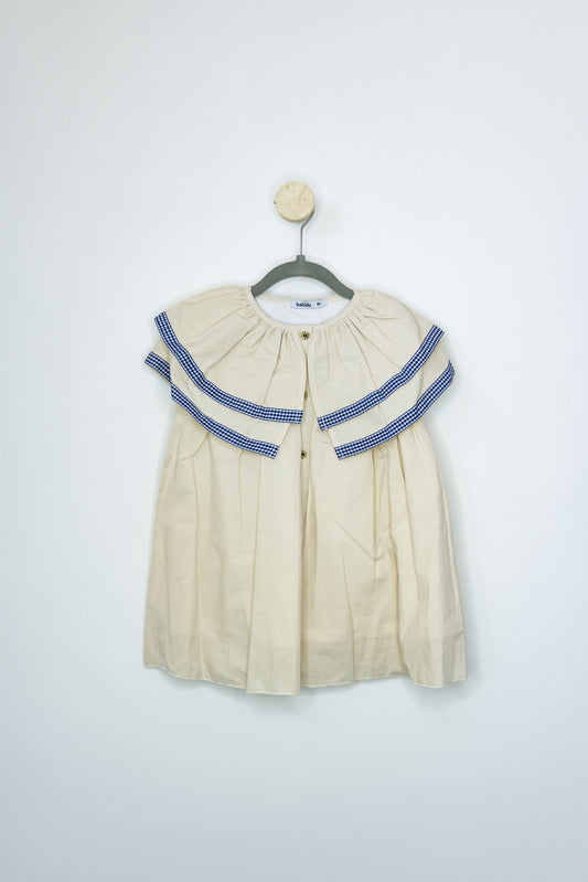Vestido Beige con Orilla Azul