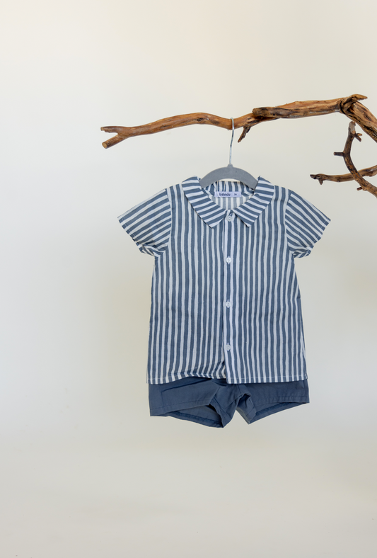 Conjunto Short y Camisa Rayas Marino