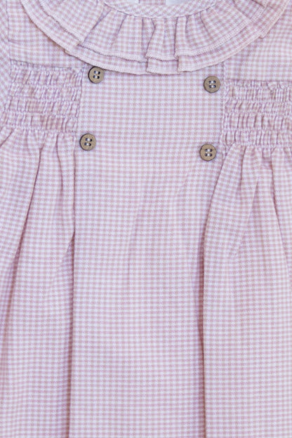 Vestido Cuadros Smock Cuello Olán