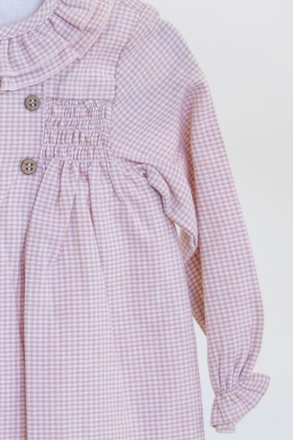 Vestido Cuadros Smock Cuello Olán
